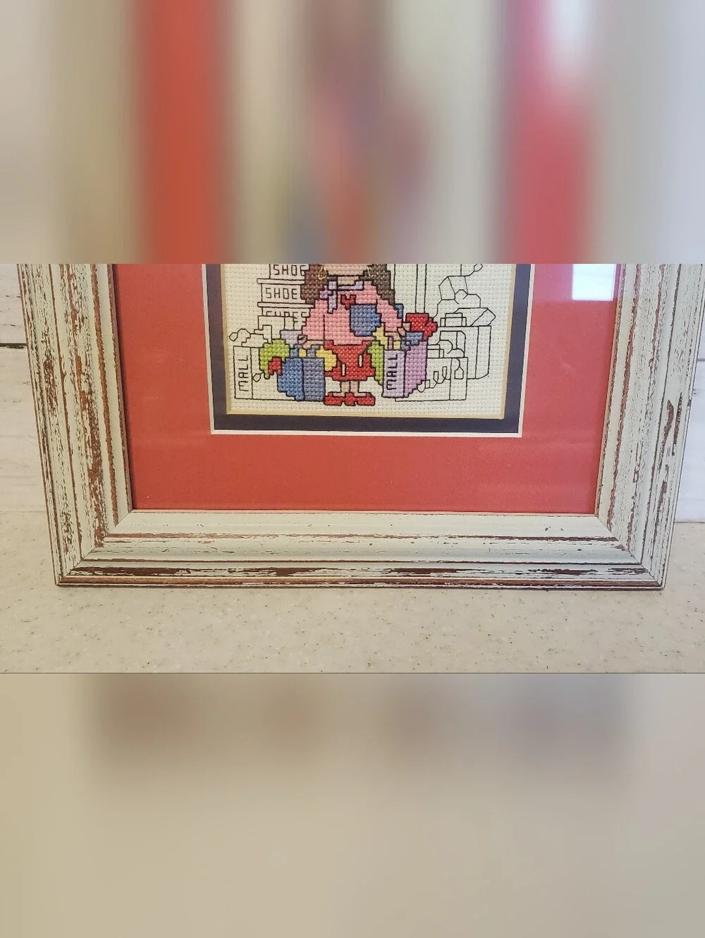 Vintage Cathy Cross Stitch Needlepoint Framed Humor Art Cottagecore Grandmacore